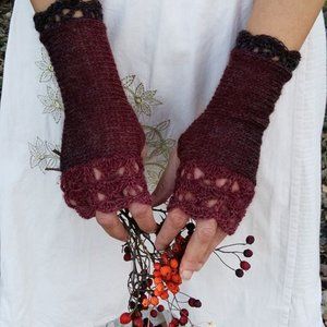 Spicy Marsala  Medium Fingerless Gloves burgundy, chocolate